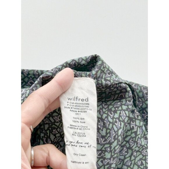 Aritzia WILFRED Dark Green Abstract Print 100% Silk Open Back Blouse Top, Size M - Picture 10 of 11